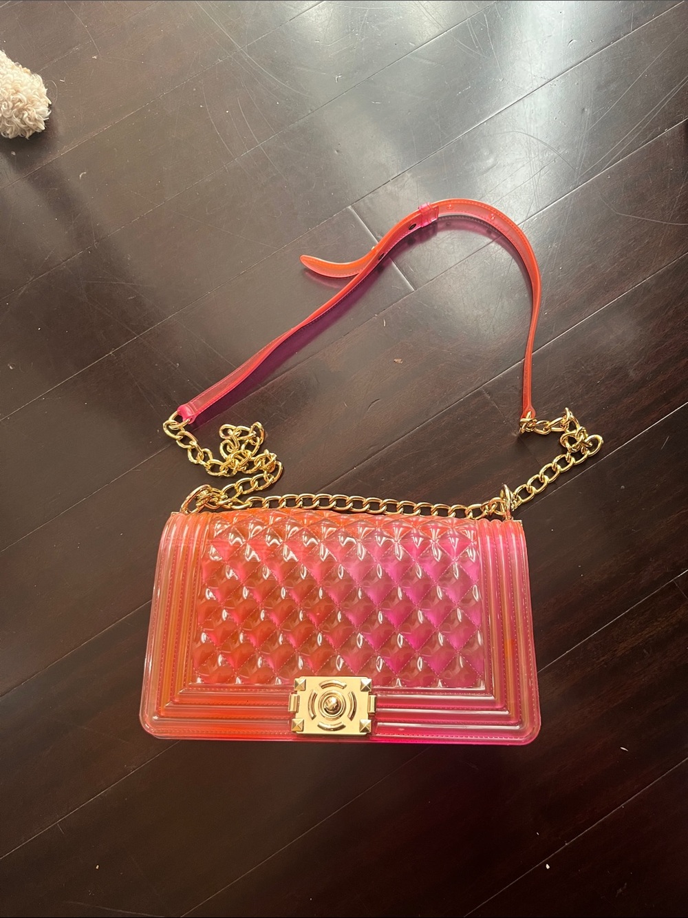 Women's Pink Ombre Quilted Crossbody Bag with Gold Chain